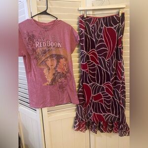Two piece outfit including Johnathan Martin Maxi skirt and Redbook graphic tee